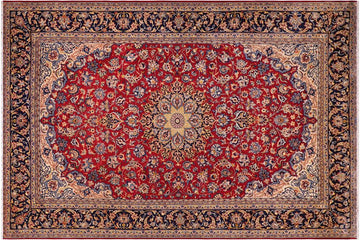 handmade Traditional Kashan Red Blue Hand Knotted RECTANGLE 100% Wool Pile area rug 10x13
